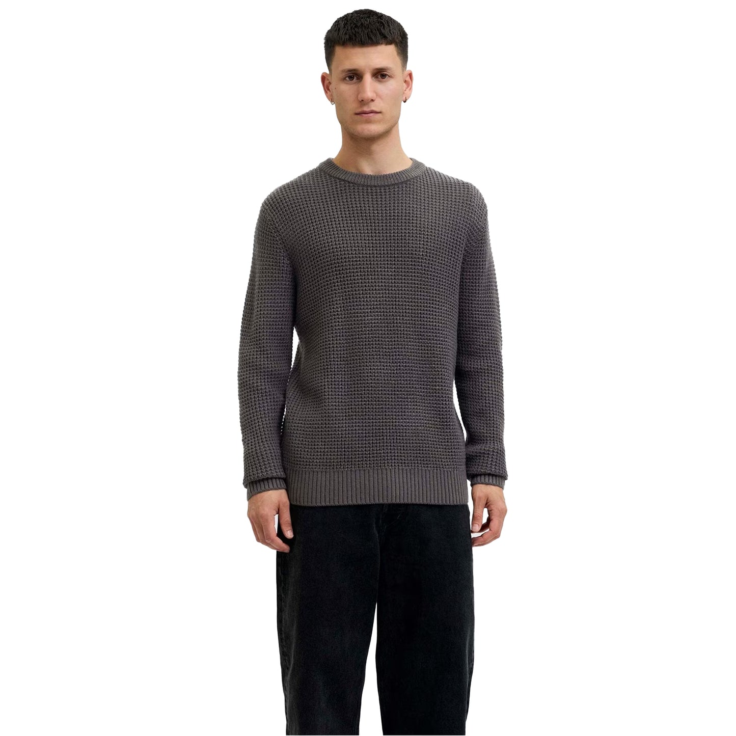 Asphalt - Side - Jack And Jones Mens Textured Long-Sleeved Jumper