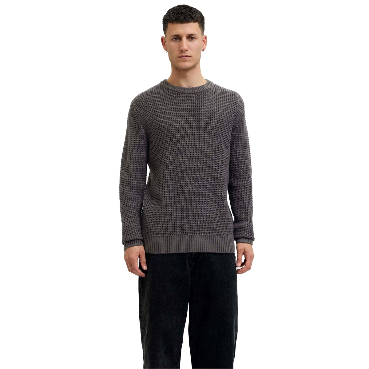 Asphalt - Side - Jack And Jones Mens Textured Long-Sleeved Jumper