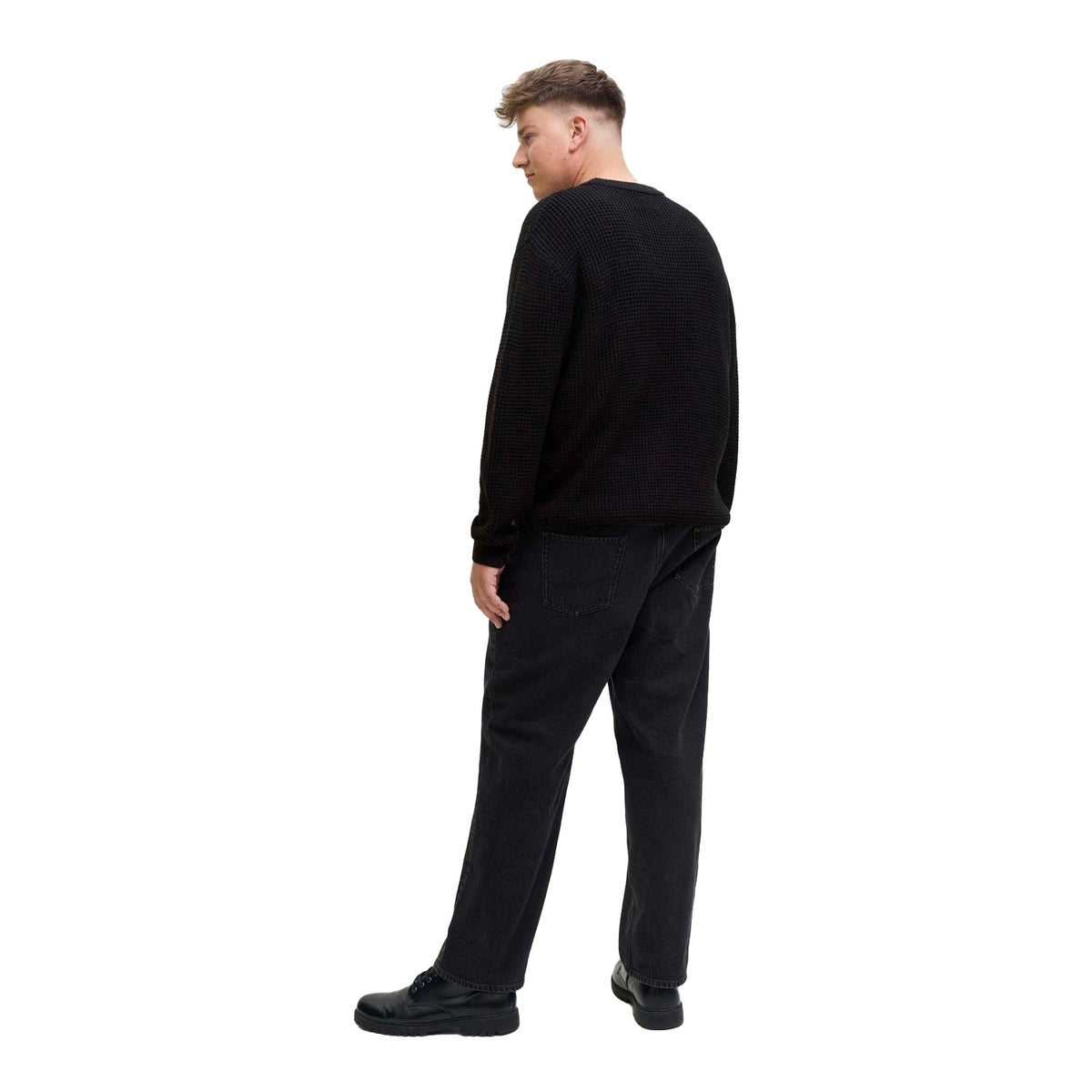 Black - Back - Jack And Jones Mens Textured Long-Sleeved Jumper
