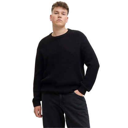 Black - Side - Jack And Jones Mens Textured Long-Sleeved Jumper