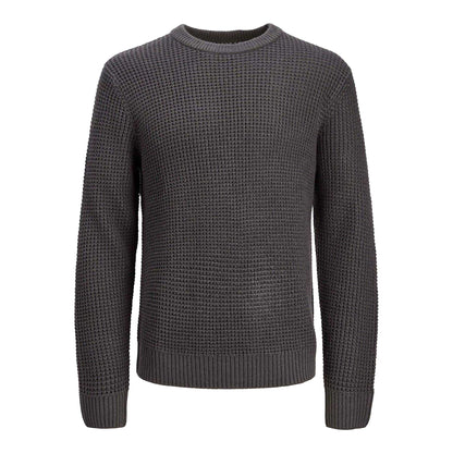 Asphalt - Front - Jack And Jones Mens Textured Long-Sleeved Jumper