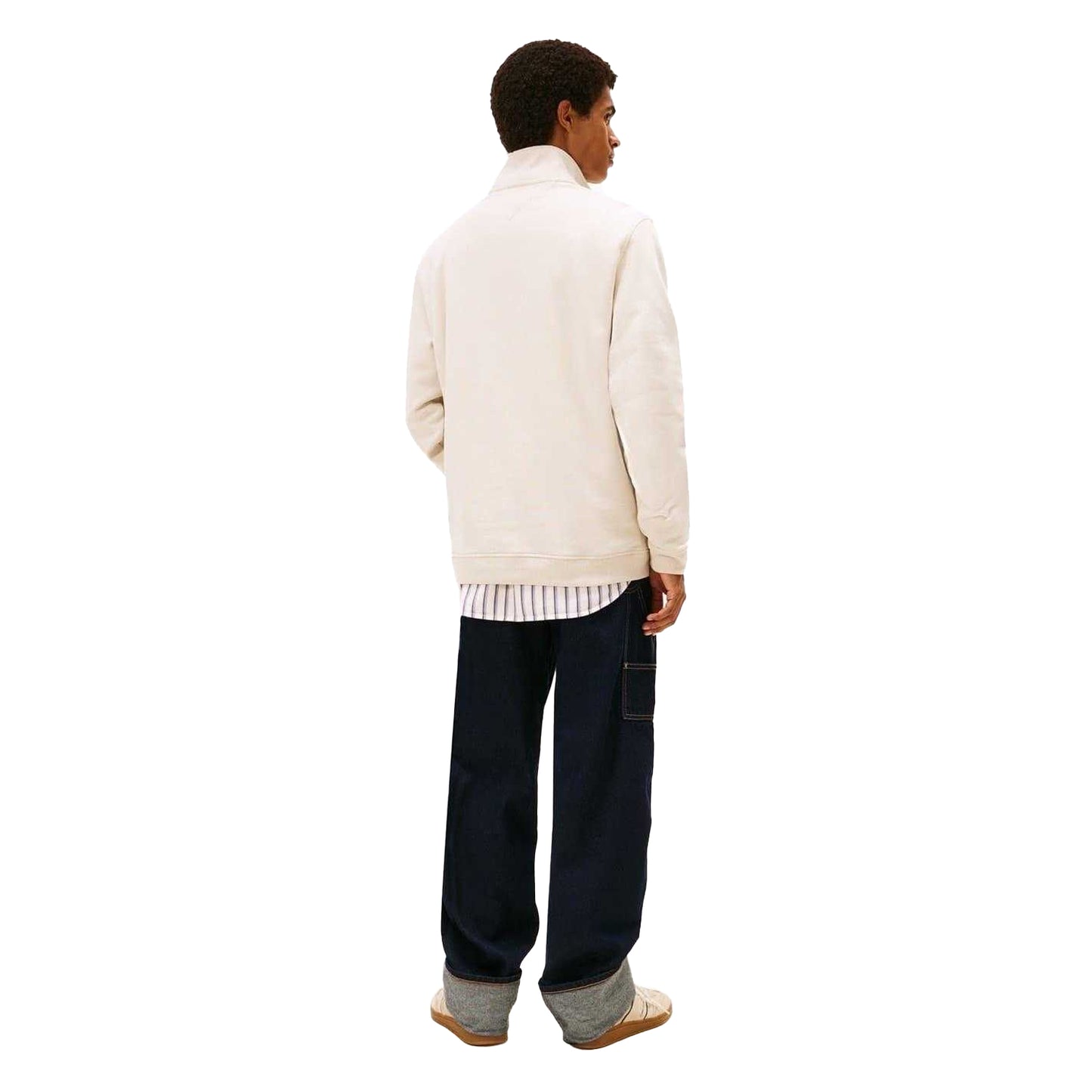 Antique White - Back - Tommy Jeans Mens Timberland Logo Zip Neck Sweatshirt