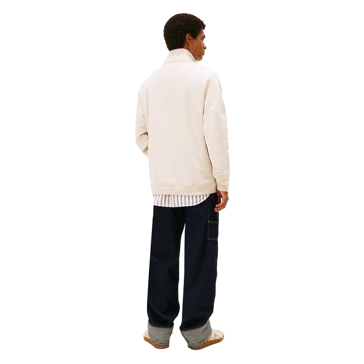 Antique White - Back - Tommy Jeans Mens Timberland Logo Zip Neck Sweatshirt