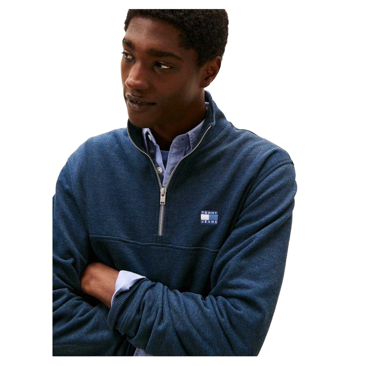 Dark Navy - Side - Tommy Jeans Mens Timberland Logo Zip Neck Sweatshirt