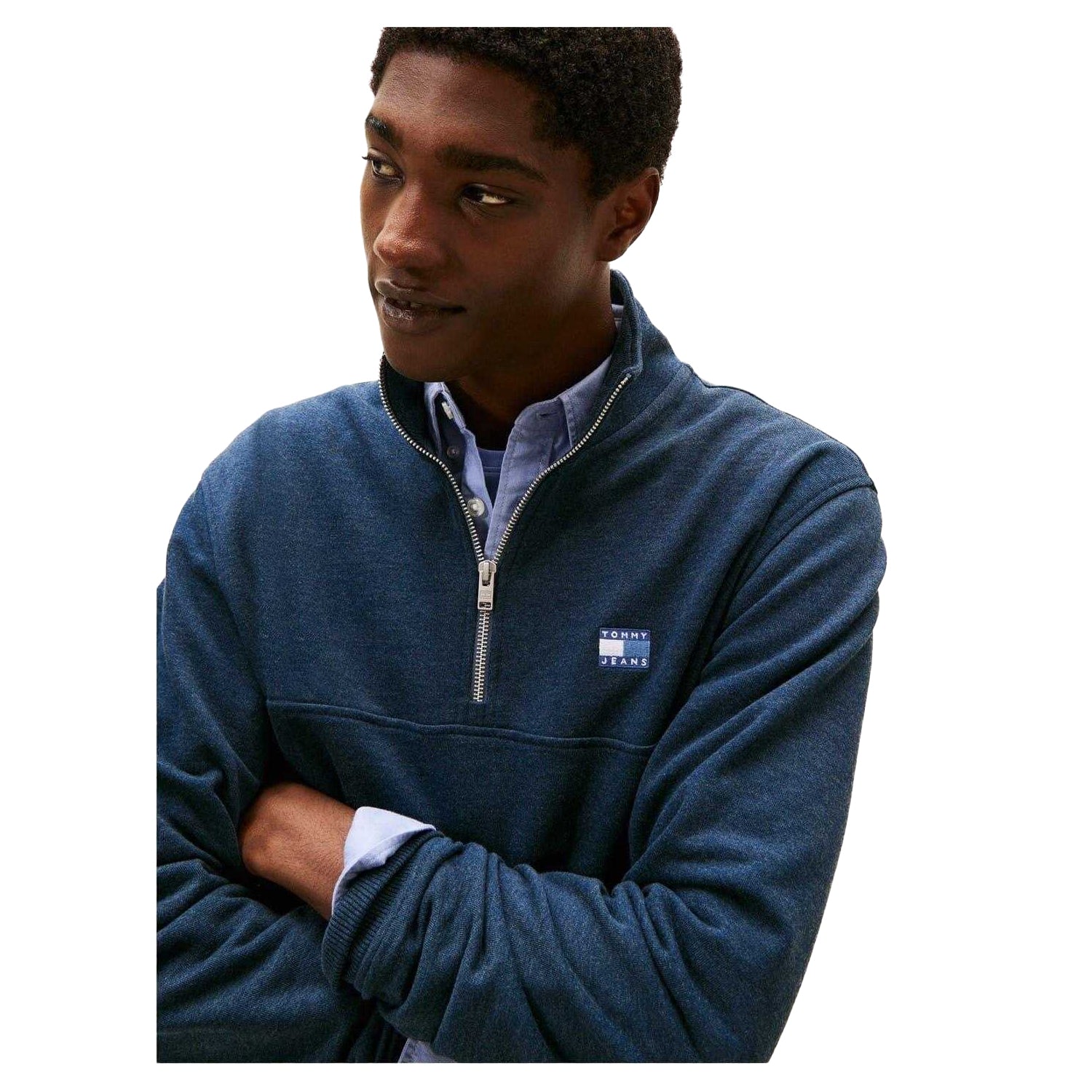 Dark Navy - Side - Tommy Jeans Mens Timberland Logo Zip Neck Sweatshirt