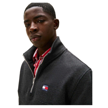 Black - Side - Tommy Jeans Mens Timberland Logo Zip Neck Sweatshirt