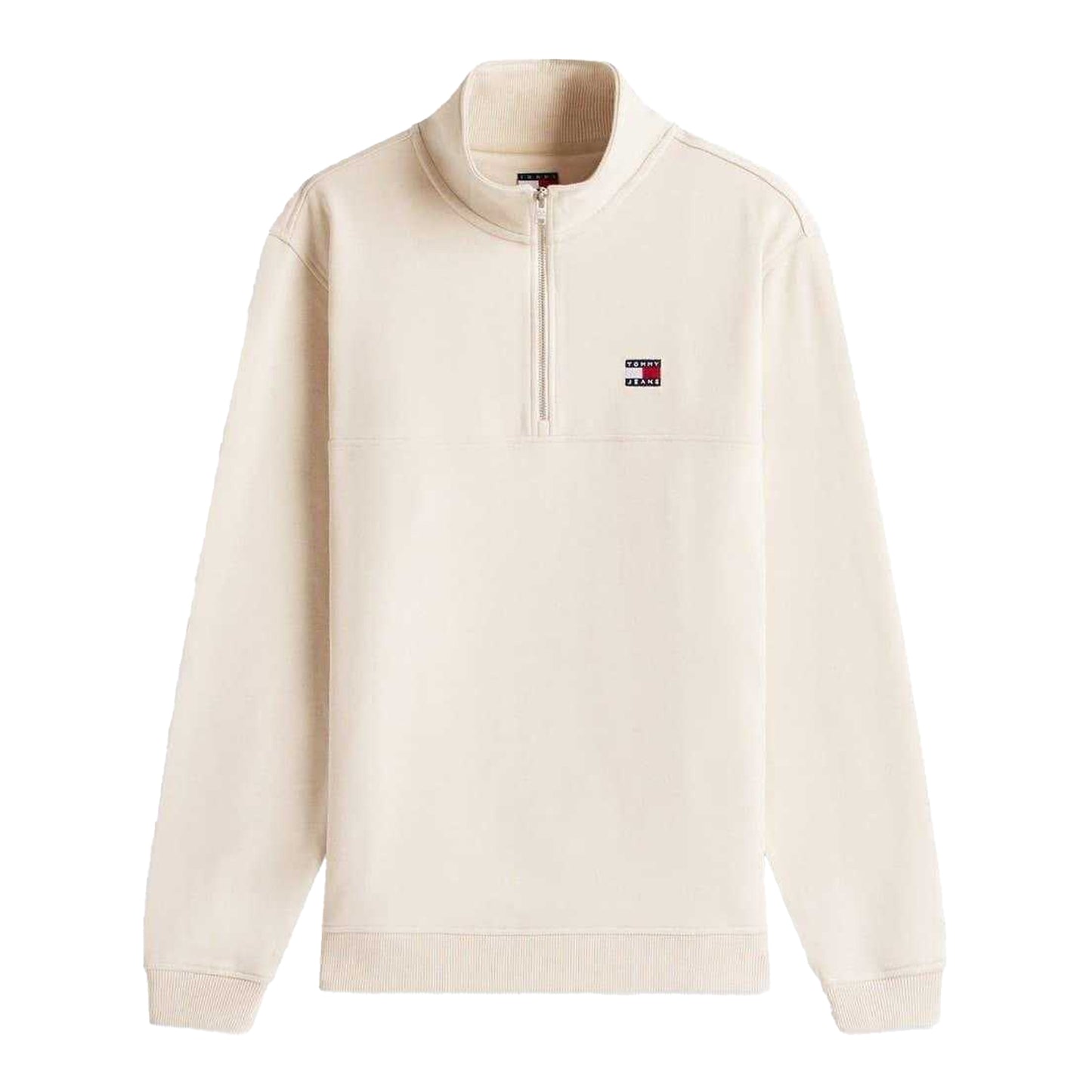 Antique White - Front - Tommy Jeans Mens Timberland Logo Zip Neck Sweatshirt