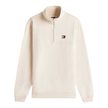 Antique White - Front - Tommy Jeans Mens Timberland Logo Zip Neck Sweatshirt