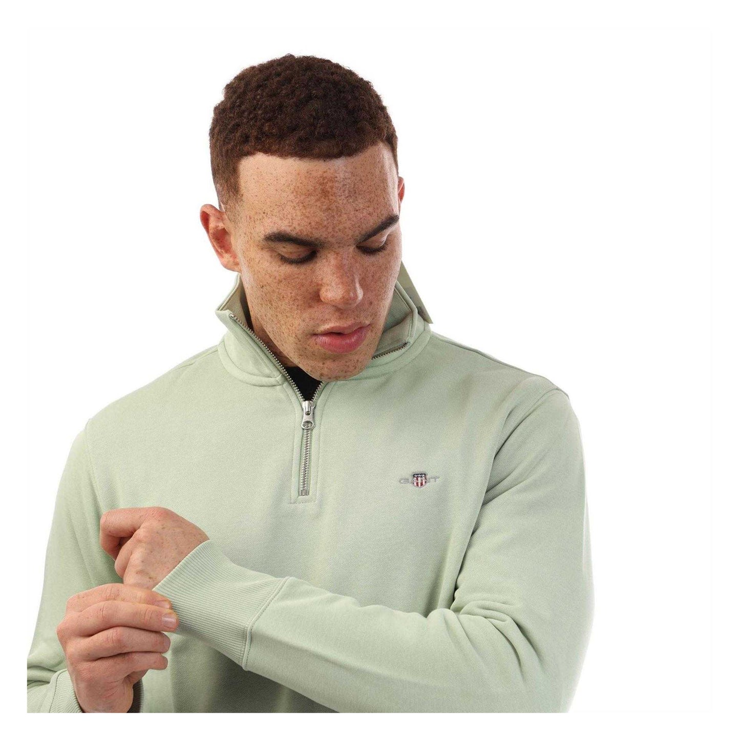 Green - Side - Gant Mens Half Zip Sweatshirt