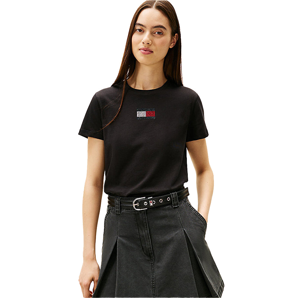 Black - Lifestyle - Tommy Jeans Womens-Ladies Diamante Logo Regular T-Shirt