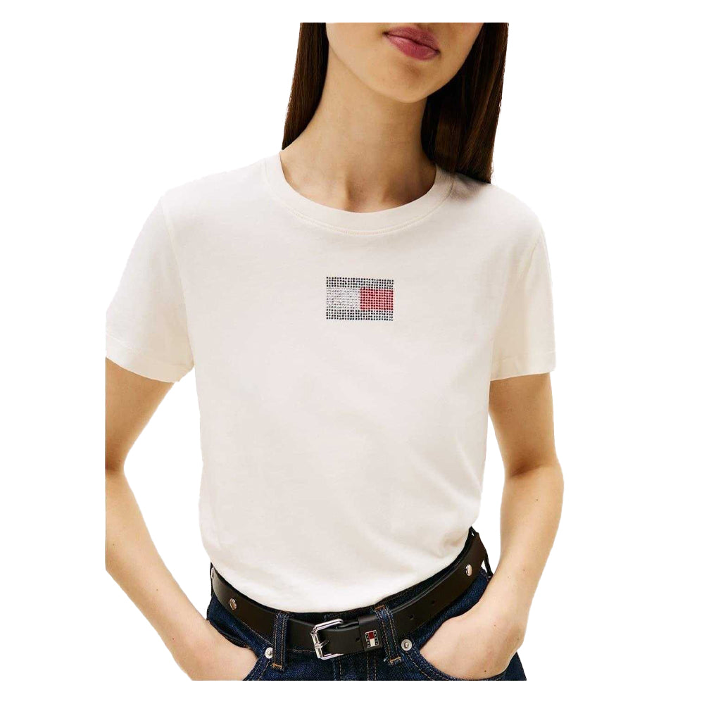 Antique White - Side - Tommy Jeans Womens-Ladies Diamante Logo Regular T-Shirt