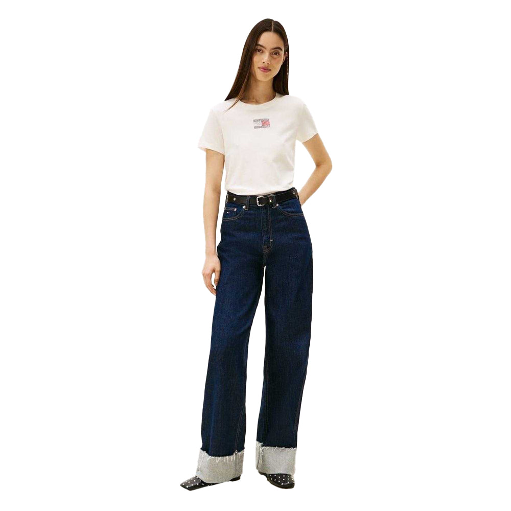 Antique White - Pack Shot - Tommy Jeans Womens-Ladies Diamante Logo Regular T-Shirt