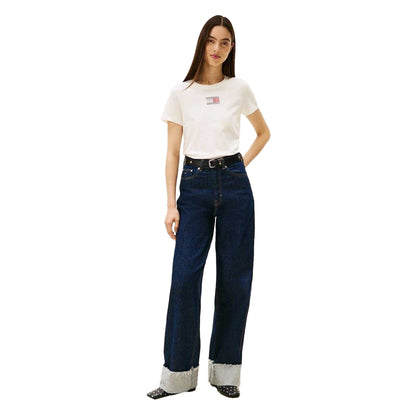 Antique White - Pack Shot - Tommy Jeans Womens-Ladies Diamante Logo Regular T-Shirt