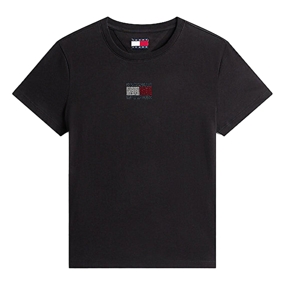 Black - Front - Tommy Jeans Womens-Ladies Diamante Logo Regular T-Shirt