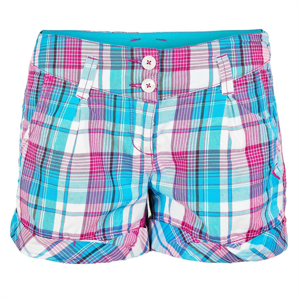 Blue - Back - Puma Womens-Ladies Cotton Plaid Shorts