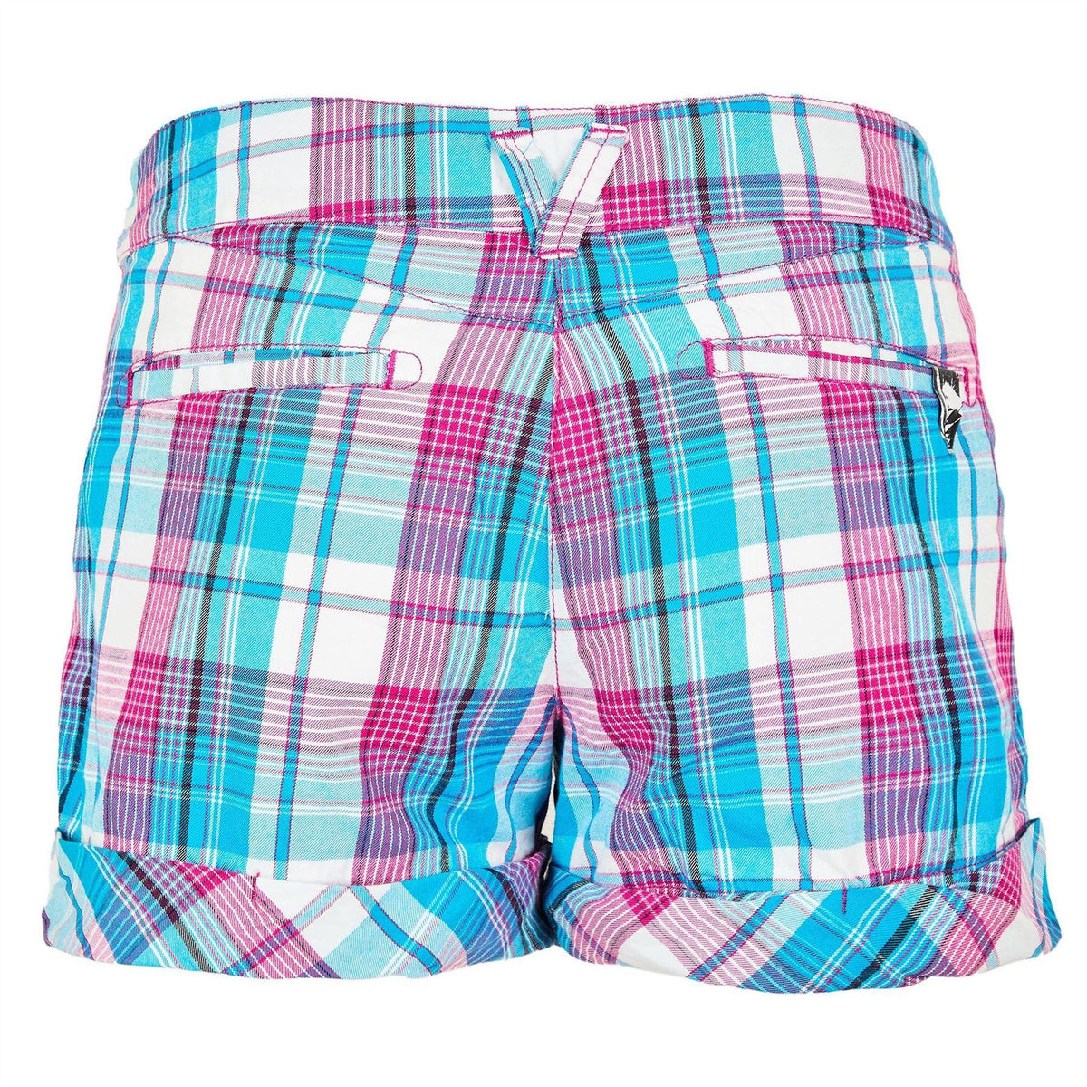 Blue - Side - Puma Womens-Ladies Cotton Plaid Shorts