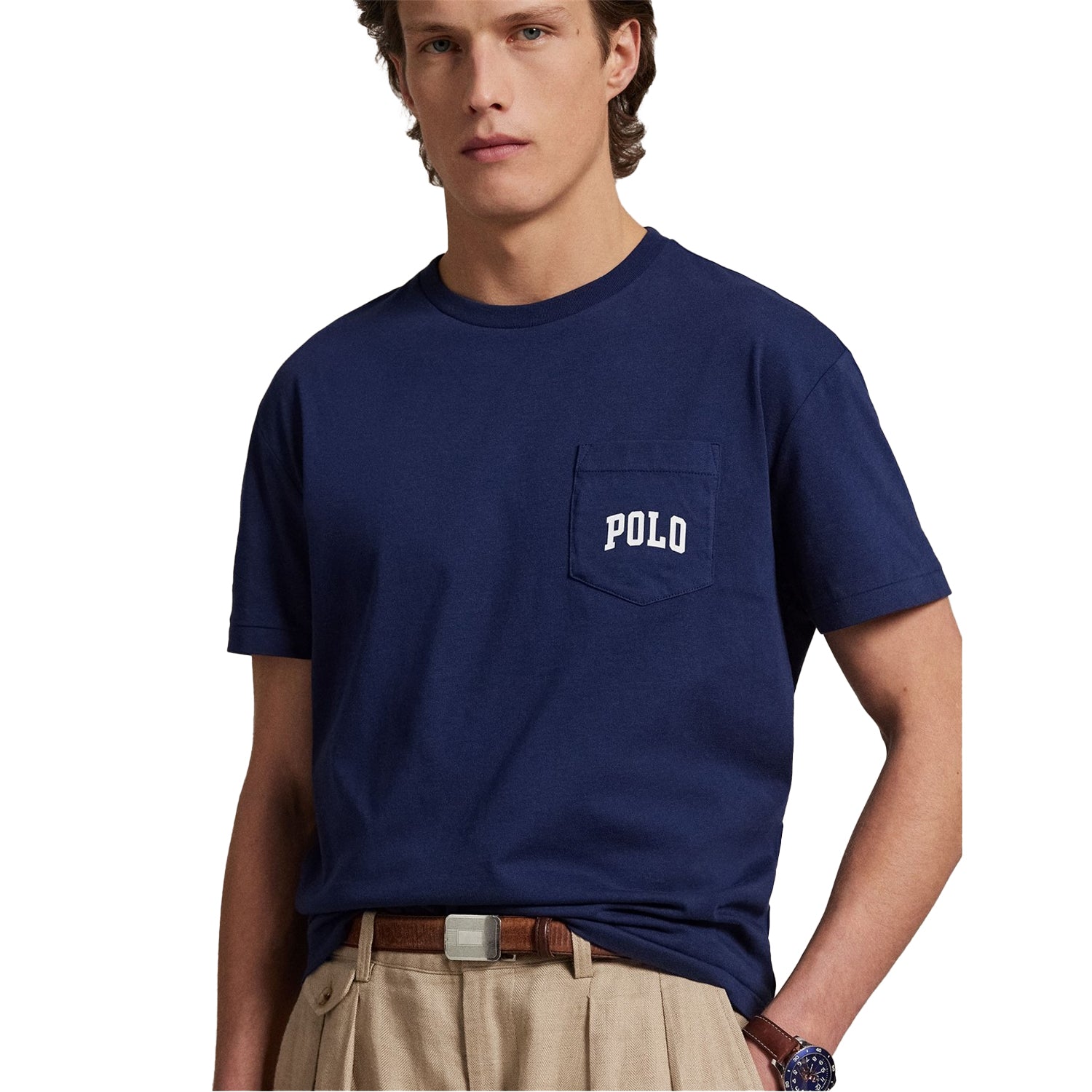 Navy - Side - Ralph Lauren Mens Bear Pocket T-Shirt