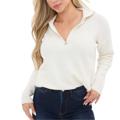 Cream - Front - I Saw It First Womens-Ladies Zip Neck Jumper
