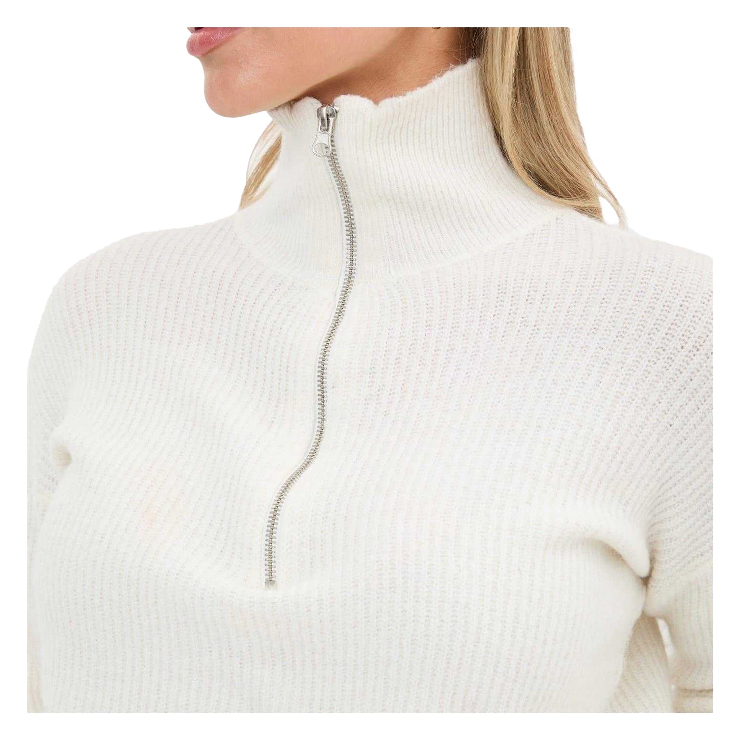 Cream - Side - I Saw It First Womens-Ladies Zip Neck Jumper