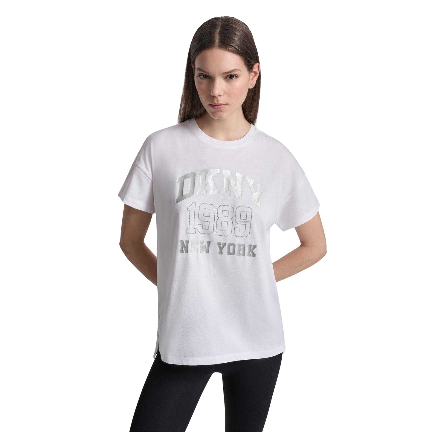 White - Side - DKNY Womens-Ladies 1989 Shimmer Regular T-Shirt