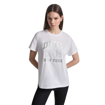 White - Side - DKNY Womens-Ladies 1989 Shimmer Regular T-Shirt