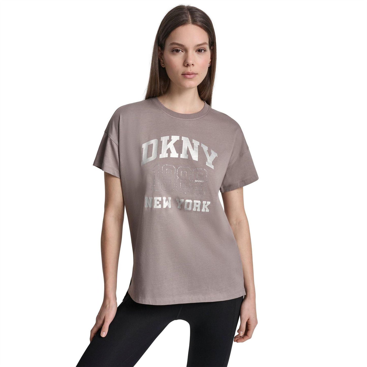 Mushroom - Front - DKNY Womens-Ladies 1989 Shimmer Regular T-Shirt