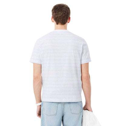 White - Back - Lacoste Mens Stripe Regular T-Shirt