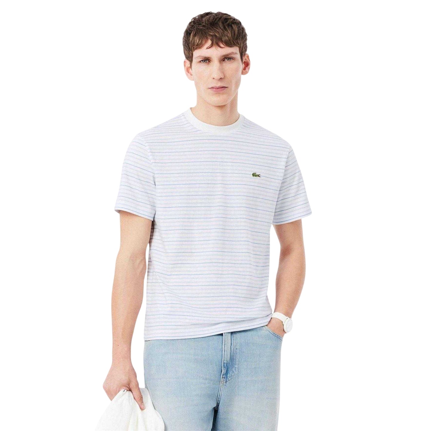 White - Side - Lacoste Mens Stripe Regular T-Shirt