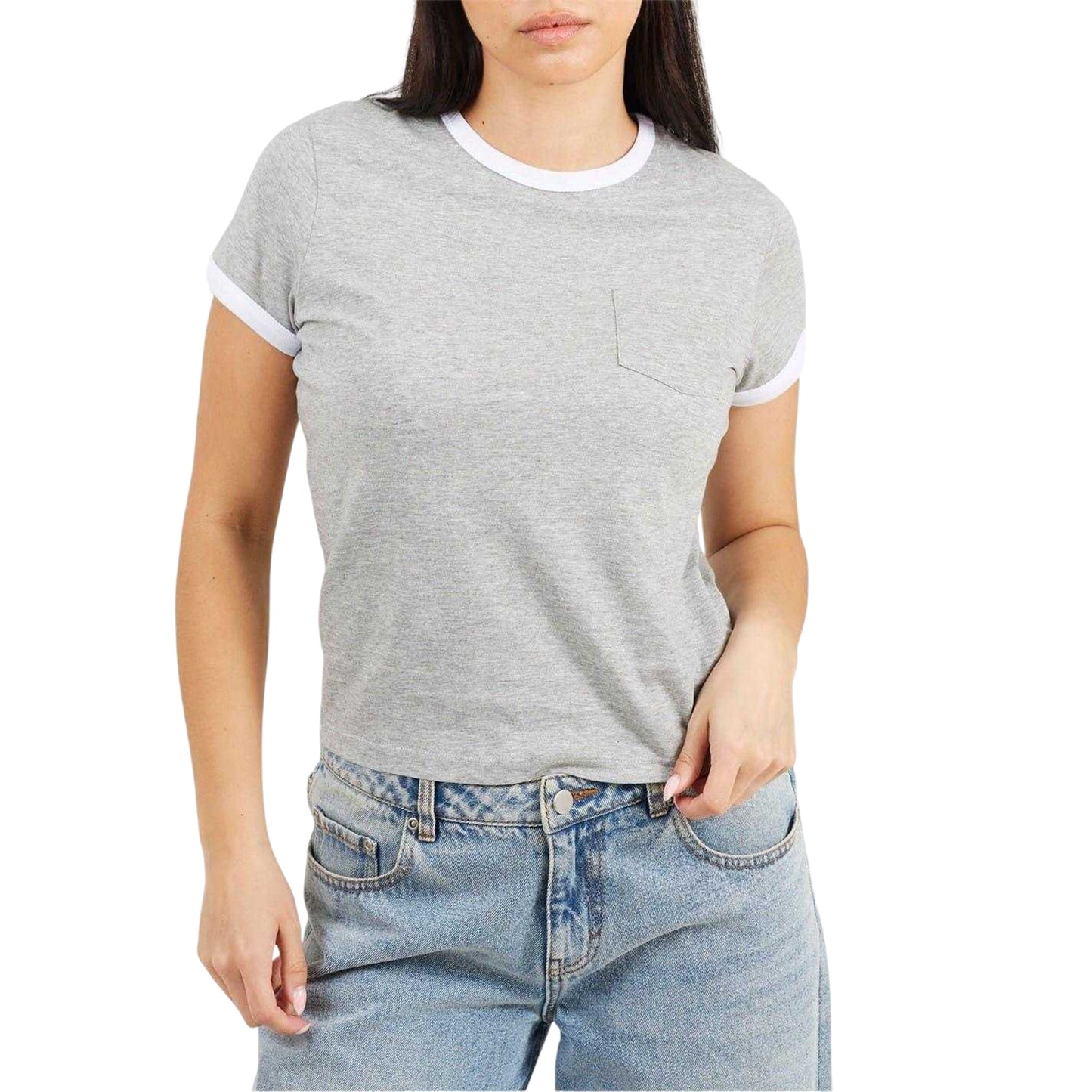 Grey-White - Front - Brave Soul Unisex Adult Contrast Detail Ringer Regular T-Shirt