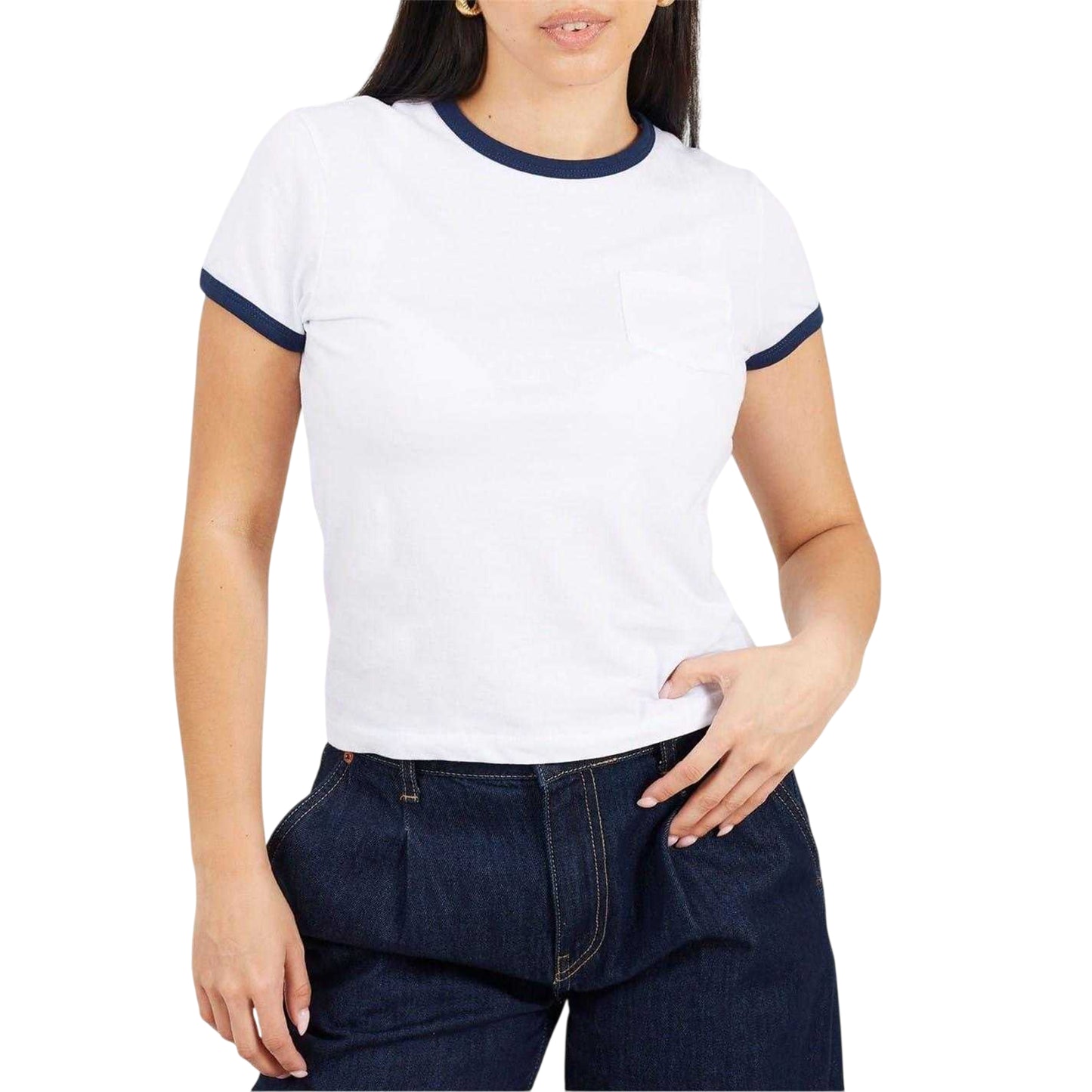 White-Navy - Front - Brave Soul Unisex Adult Contrast Detail Ringer Regular T-Shirt
