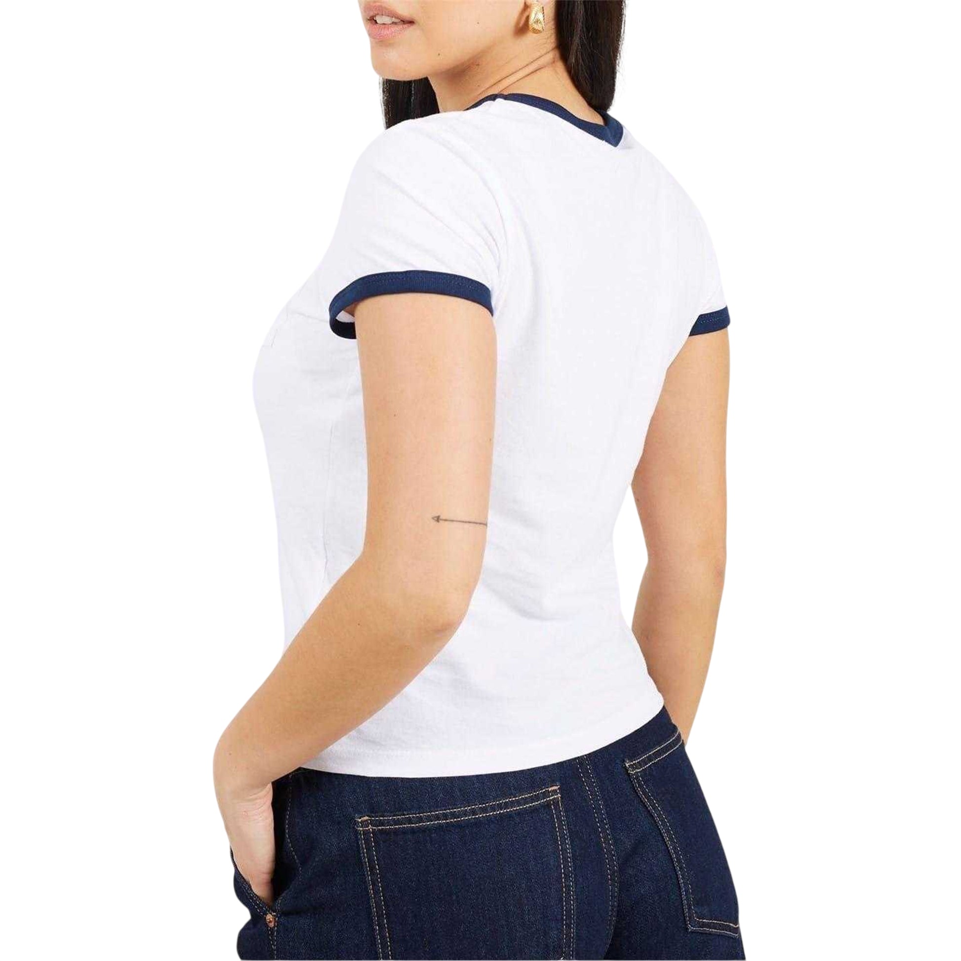 White-Navy - Back - Brave Soul Unisex Adult Contrast Detail Ringer Regular T-Shirt