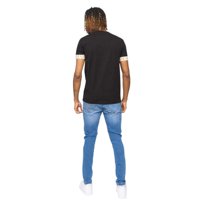 Black - Back - SikSilk Mens Tech Logo Branded Sleeve T-Shirt