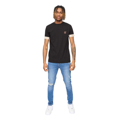 Black - Side - SikSilk Mens Tech Logo Branded Sleeve T-Shirt