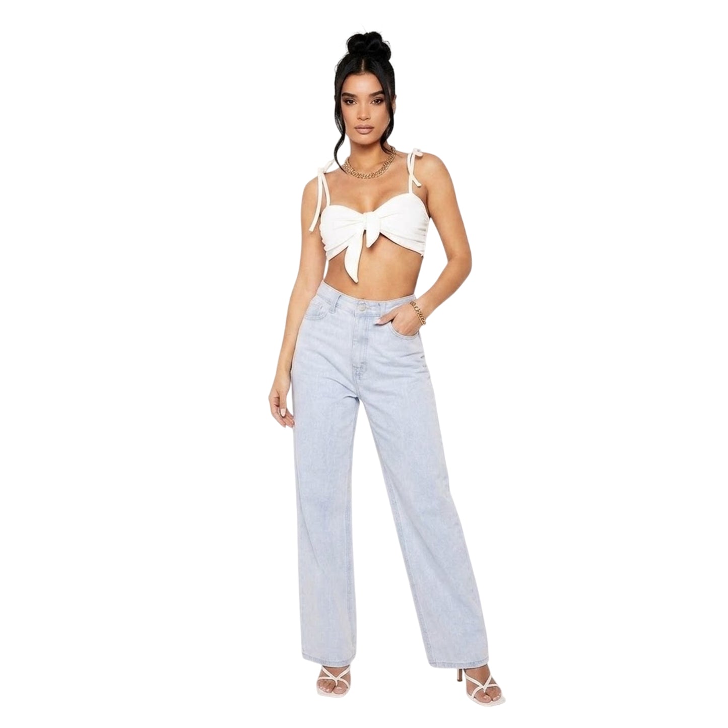 Lemon - Front - Missy Empire Womens-Ladies Strappy Front Tie Crop Top