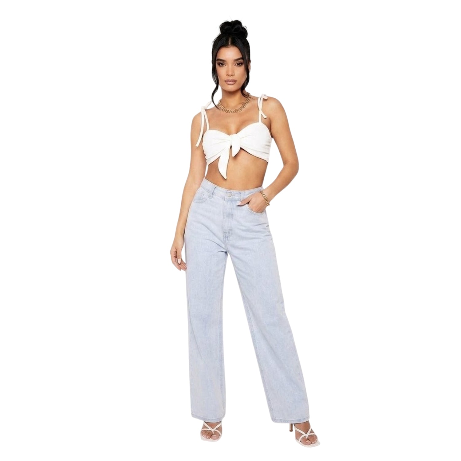 Lemon - Front - Missy Empire Womens-Ladies Strappy Front Tie Crop Top