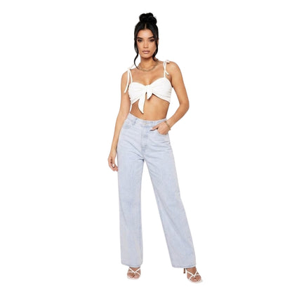 Lemon - Front - Missy Empire Womens-Ladies Strappy Front Tie Crop Top