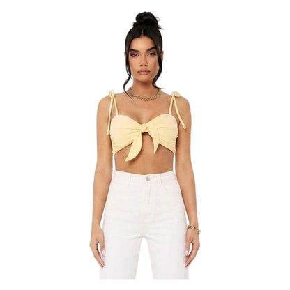 Lemon - Front - Missy Empire Womens-Ladies Strappy Front Tie Crop Top
