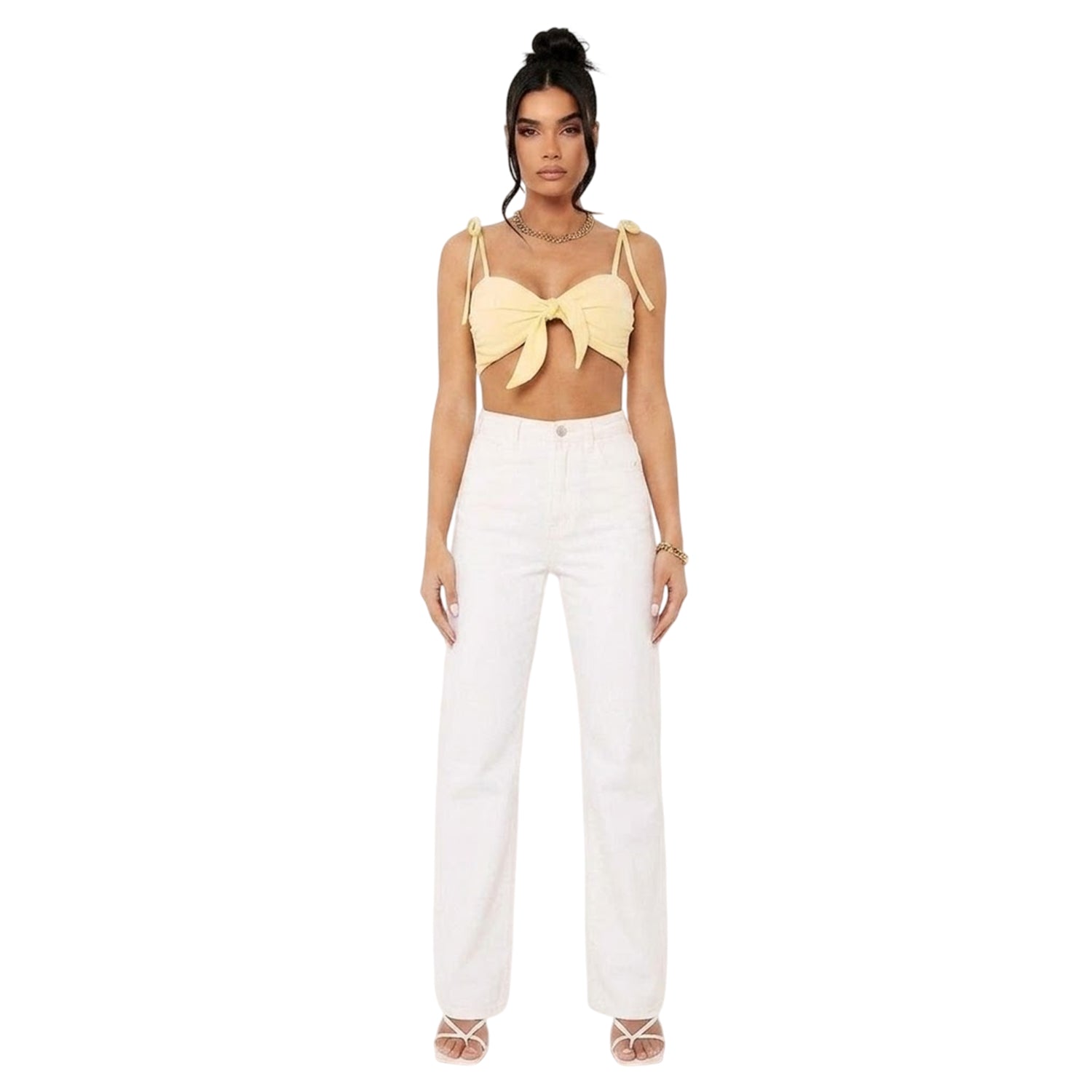 Lemon - Back - Missy Empire Womens-Ladies Strappy Front Tie Crop Top