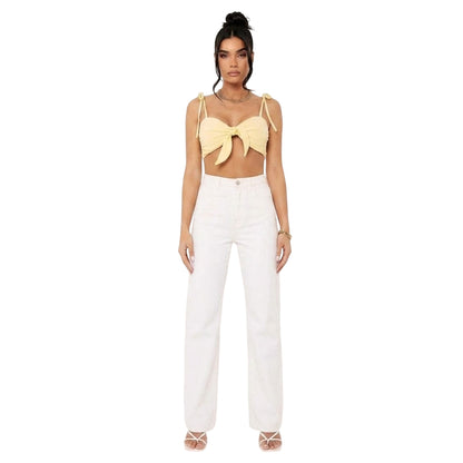 Lemon - Back - Missy Empire Womens-Ladies Strappy Front Tie Crop Top