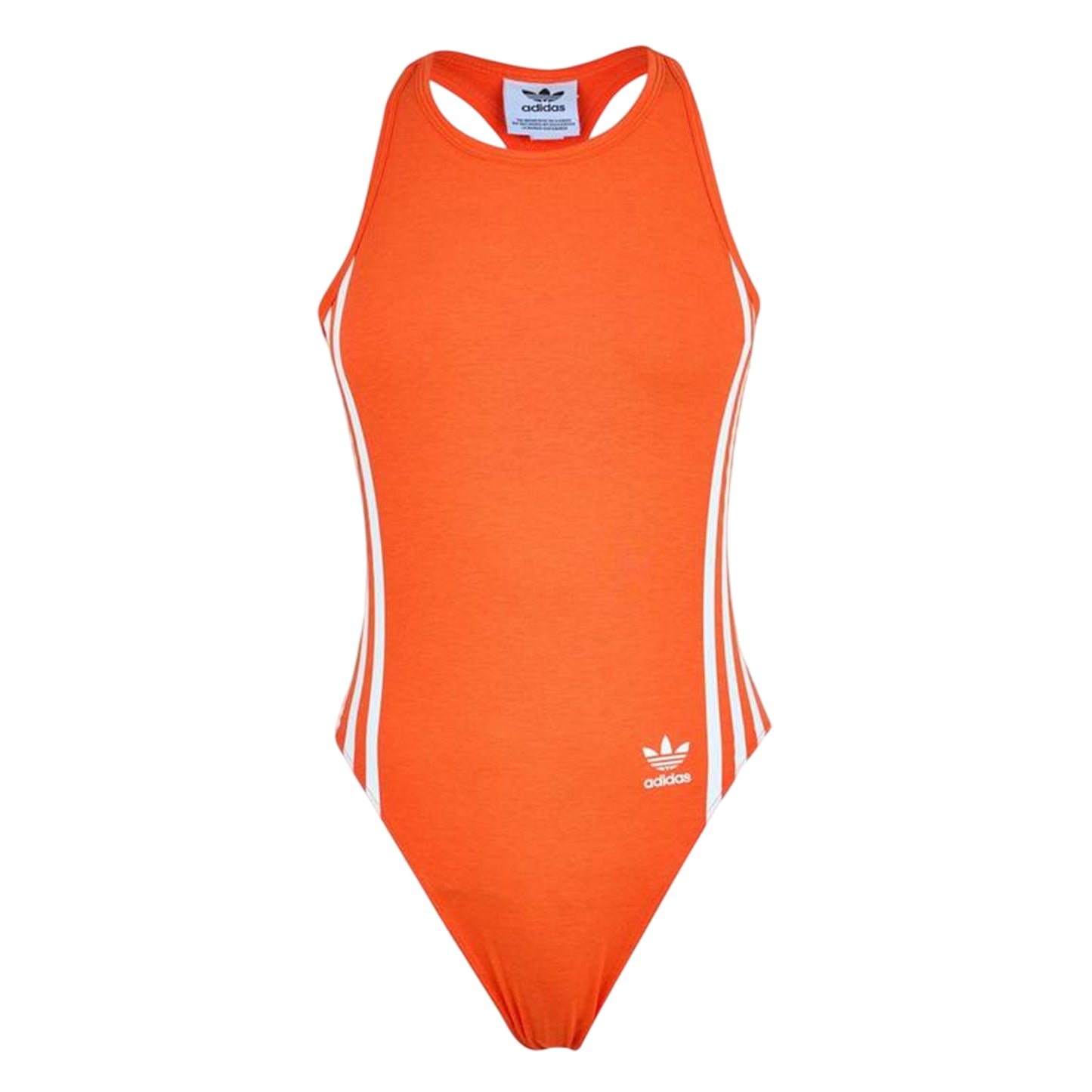 Orange - Front - Adidas Womens-Ladies 3 Stripes Cotton Twill Bodysuit