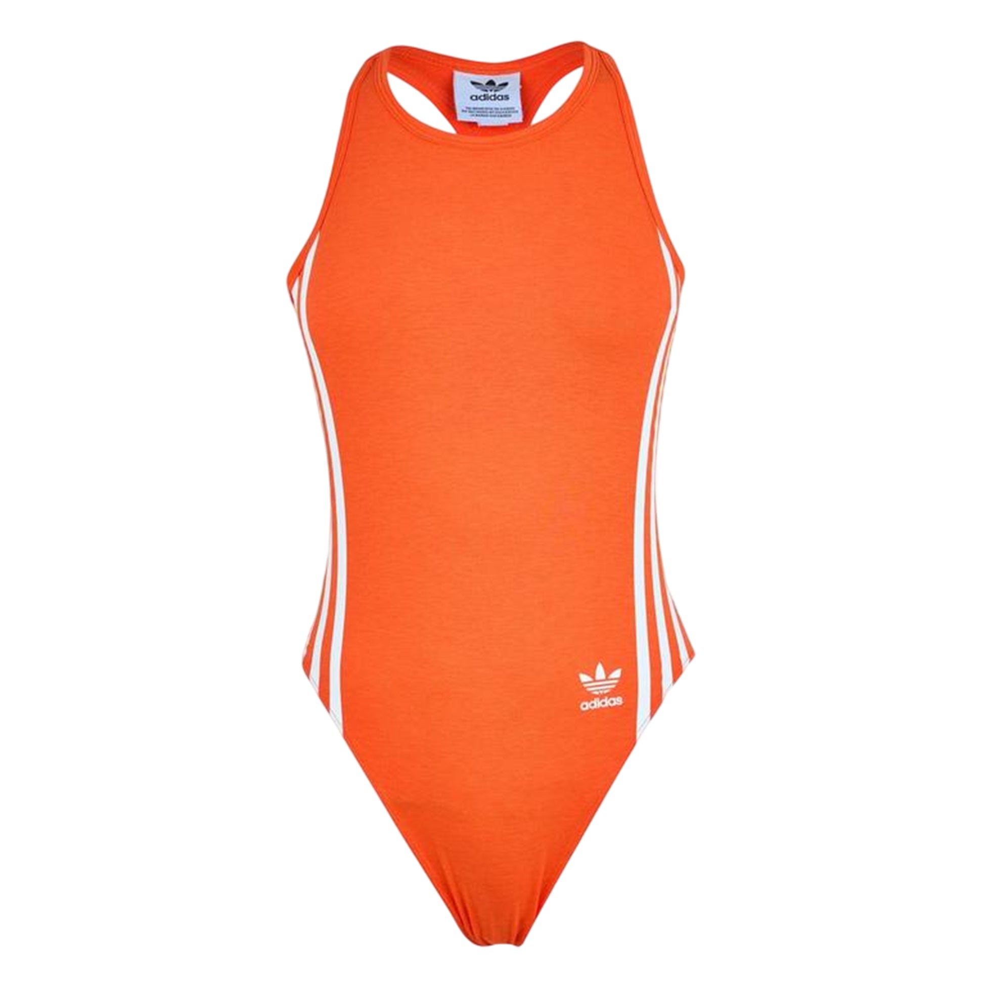 Orange - Front - Adidas Womens-Ladies 3 Stripes Cotton Twill Bodysuit