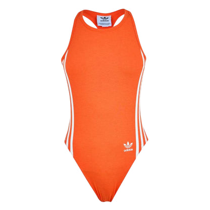 Orange - Front - Adidas Womens-Ladies 3 Stripes Cotton Twill Bodysuit