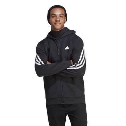 Black-White - Side - Adidas Mens Future Icons Stripes Full Zip Hoodie