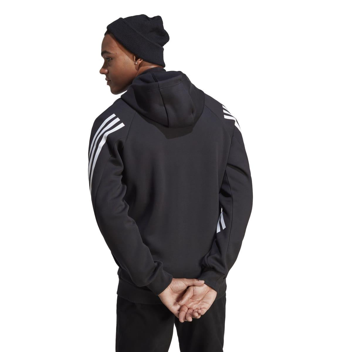Black-White - Back - Adidas Mens Future Icons Stripes Full Zip Hoodie
