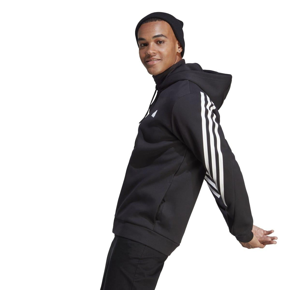 Black-White - Lifestyle - Adidas Mens Future Icons Stripes Full Zip Hoodie