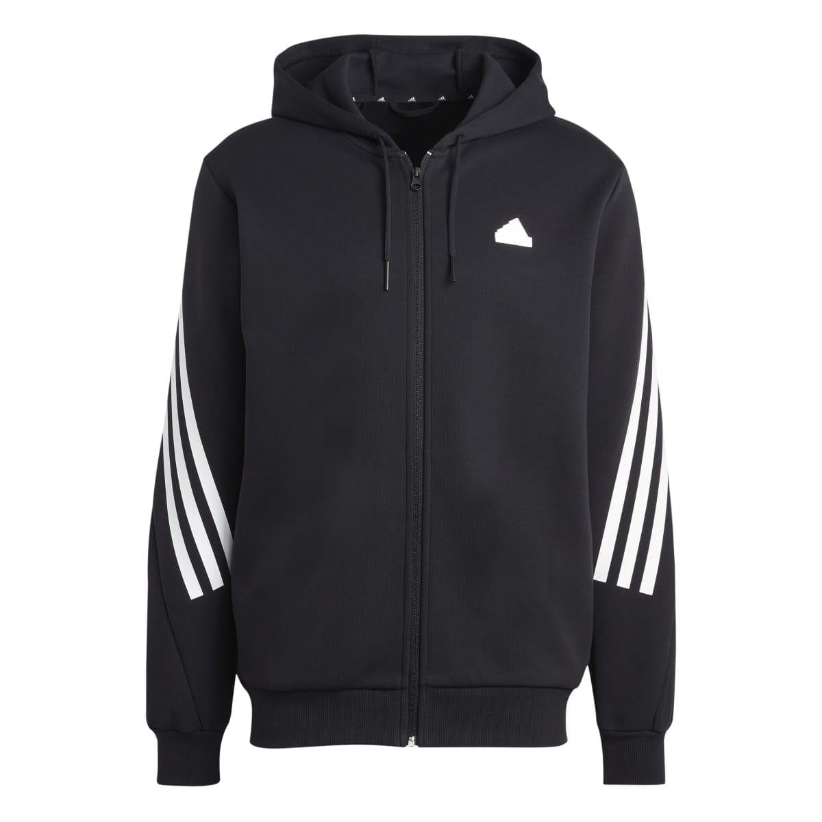 Black-White - Front - Adidas Mens Future Icons Stripes Full Zip Hoodie