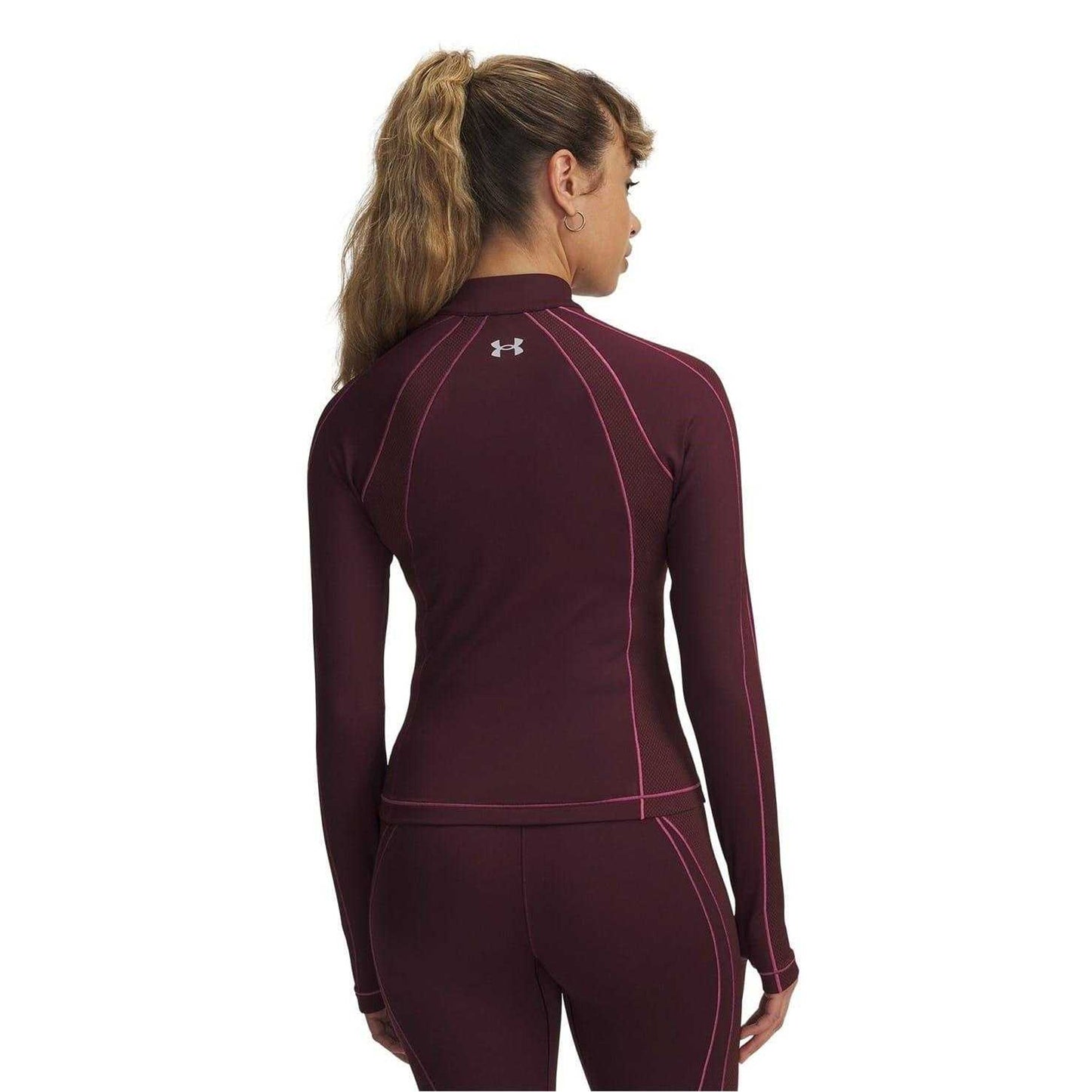 Dark Maroon - Back - Under Armour Womens-Ladies Textured ColdGear Half Zip Base Layer Top