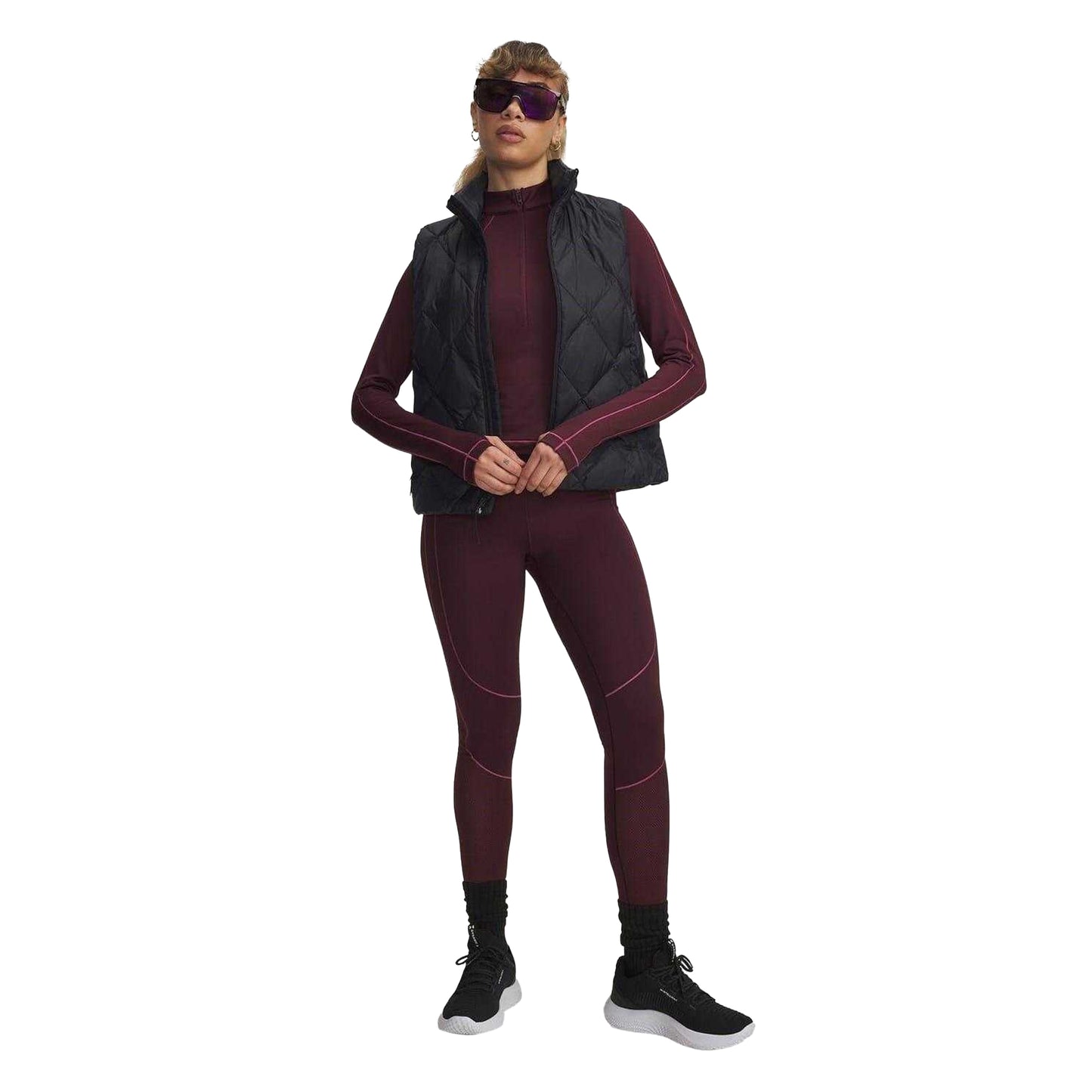 Dark Maroon - Lifestyle - Under Armour Womens-Ladies Textured ColdGear Half Zip Base Layer Top