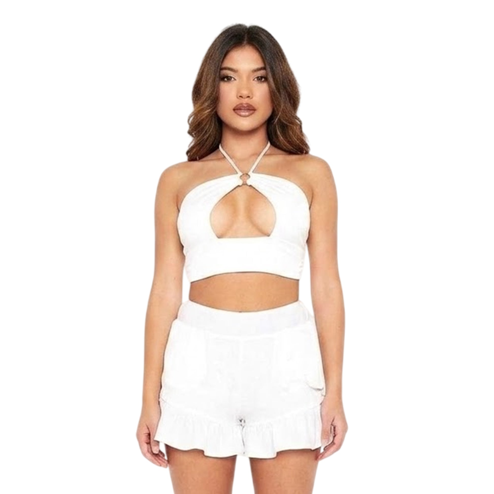 White - Front - Missy Empire Womens-Ladies Cut Out Sleeveless Crop Top
