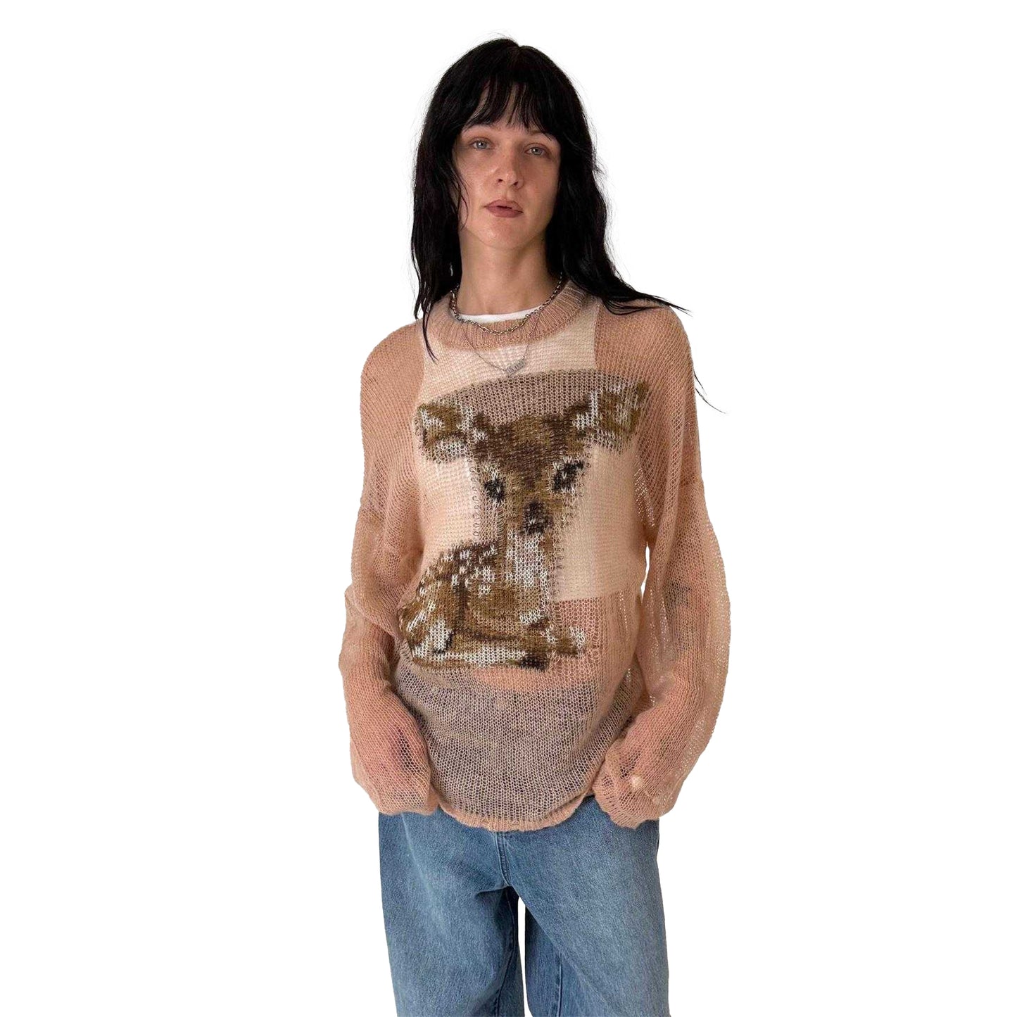 Pink - Front - The Ragged Priest Womens-Ladies Deer Print Relaxed Fit Sweatshirt